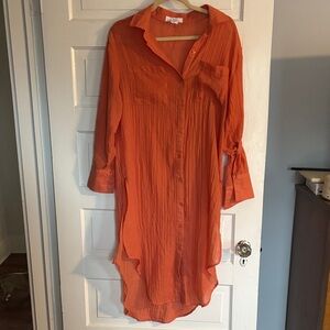 L.I.F.E. Orange Button-Up Shirt Dress Cover Up